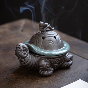 创意长寿龟小香炉室内陶瓷家用香薰炉檀香盘香炉茶道香炉香器摆件