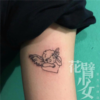 花臂少女tattoo29暗黑，港风线条天使爱心可爱逼真纹身贴刺青防水