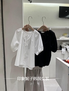 韩国进口 2024夏季 时尚泡泡袖宽松衬衫衬衣女