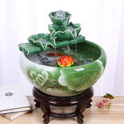 景德镇陶瓷鱼缸客厅桌面创意流水金鱼缸(金鱼缸)喷泉家用小型养鱼盆摆件