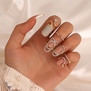 欧美潮流几何镶钻开口指甲戒指，ins小众设计气质，精致美甲甲套指环