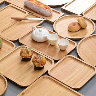 天然竹质托盘创意披萨竹木茶盘日式长方形家用蛋糕竹水杯盘子竹制