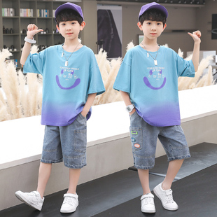 儿童夏装男童套装夏季洋气童装中大童，2024年韩版休闲宽松潮装