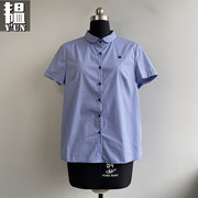 yun韫2023夏季女装polo领彼得潘单排扣格子，翻领短袖宽松衬衫
