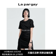 lapargay纳帕佳2024夏女装(夏女装)黑白色，裙子收腰短袖圆领套头连衣裙
