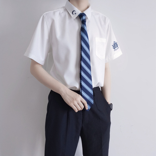刺篇破星原创日系jkdk制服短袖深蓝色，刺绣学院风衬衫男女款