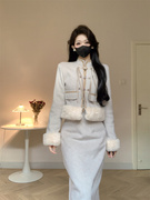 新中式国风冬装套装小香风，气质高级感短棉服女外套冬季裙装两件套
