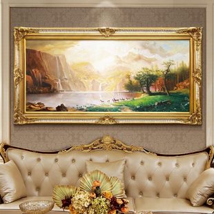 欧式纯手绘油画山水，风景客厅装饰画办公室风水沙发，聚宝盆墙壁挂画
