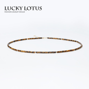 luckylotus珠宝天然桶珠虎眼石，锁骨链14k包金项链坠女款水晶