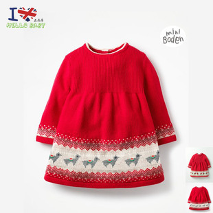 英国春秋女童宝宝婴儿红色，连衣裙公主裙，羊绒针织毛线裙