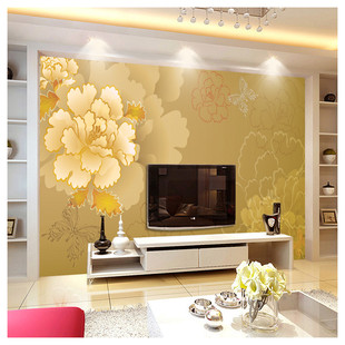 富贵牡丹花墙布现代中式卧室客厅电视背景墙壁布，纸影视墙壁纸壁画