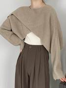 秋季针织披肩女短款蝙蝠袖上衣，外搭设计感慵懒风，长袖套头毛衣罩衫