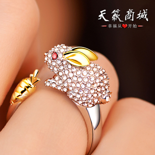 十二生肖戒指女食指开口s925纯银镶嵌宝石指环，日韩情人节生日礼物