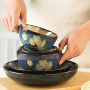 新碗碟套装 家用日式加厚彩色可爱46人微波炉饭碗汤碗菜盘陶瓷品