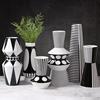 黑白条纹陶瓷花瓶，花器工艺品摆件创意，简约外贸软装饰品定制