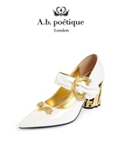 A.b.poétique鞋履设计师品牌巴洛克涡卷纹高跟皮鞋时尚真皮女鞋