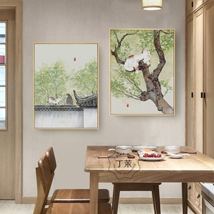 日式简约创意装饰画猫咪卧室背景中国风客厅现代墙画树家庭挂画