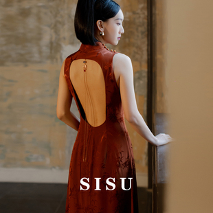 sisu2024中式改良旗袍新娘，结婚订婚晨袍国风红色敬酒礼服