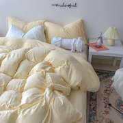 高档优恋家居淡黄色柔软针织棉，四件套全棉纯棉，被套床单1.51.8米