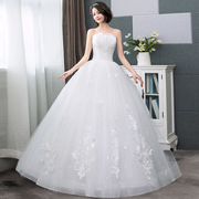 婚纱2022礼服齐地蕾丝公主，梦幻白色新娘，抹胸花朵齐地轻简约