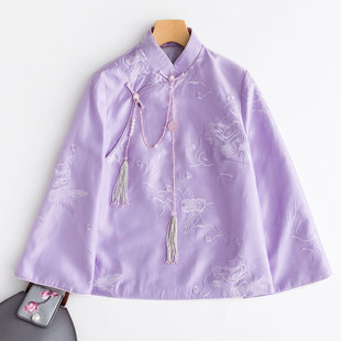 cpp095春秋中式复古紫罗兰牡丹花，刺绣上衣短外套，棉衣女冬