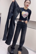 梨型身材裤子大码高腰显瘦加绒直筒牛仔裤，女冬季胖mm宽松拖地长裤