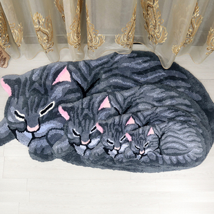 家用可爱动物猫咪毛绒，儿童地毯卧室刺绣，楼梯飘窗客厅吸水异形地垫