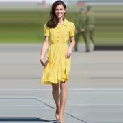 欧洲站凯特王妃明星同款女装，夏季气质高级感柠檬黄衬衫连衣裙