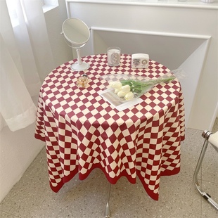 ins复古怀旧棋盘格桌布长方形圆桌，餐桌条纹格子，茶几布课桌(布课桌)垫台布
