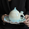 梦幻蓝陶瓷咖啡杯碟套装精致高颜值轻奢下午茶杯子带盖马克杯