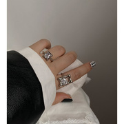 欧美s925银夸张闪亮锆石戒指女复古时尚个性简约开口指环食指戒潮