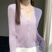 紫色冰丝针织防晒开衫女薄款空调，衫披肩夏季吊带连衣裙外搭小罩衫