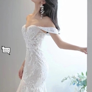 蕾丝鱼尾婚纱2023夏季新娘抹胸出门轻纱气质超仙草坪婚礼礼服