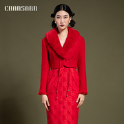 香莎CHANSARR 新中式浪漫红色毛领短外套 国风盘扣 复古羊毛上衣