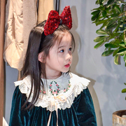 韩国儿童米奇亮片蝴蝶结发箍红色，经典立体发夹，宝宝公主发箍发饰潮