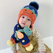 儿童冬季帽子围巾套装针织帽男童，护耳宝宝纯棉，女童婴儿秋冬毛线帽