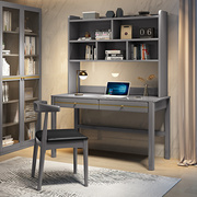 实木书桌书架组合一体，新中式电脑桌轻奢办公桌学生，书房学习写字桌