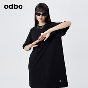 odbo/欧迪比欧休闲气质黑色短袖连衣裙女春季宽松显瘦T恤裙子