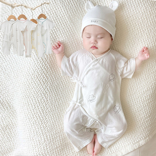 婴儿夏季连体衣莫代尔短袖，蝴蝶哈衣宝宝护肚薄款和尚服空调服爬服