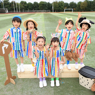 六一儿童表演服啦啦队演出服女童波点连衣裙小学生运动会入场班服