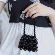 泫雅同款珍珠编织mini可爱小包简约手工串珠儿童斜跨仙女圆珠女包