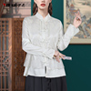 中国风提花衬衫女白色假两件中式上衣复古盘扣显瘦衬衣2024年春装