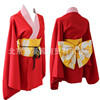 银魂吉原夜兔神乐cosplay衣，服装短和服+腰带+红绳+蝴蝶结+手套