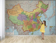 卧室背景墙纸无缝墙布办公室壁纸，儿童乐园3d高清中文中国地图壁画