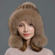 水貂毛帽子女冬季韩版加厚皮草帽子女户外骑车保暖狐狸毛球护耳帽