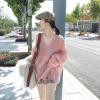 韩国女装v领针织衫，2023秋薄款宽松中长外穿马海毛毛衣