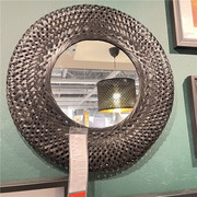 IKEA宜家 里斯比格 镜子竹编制黑色个性装饰家装圆镜子