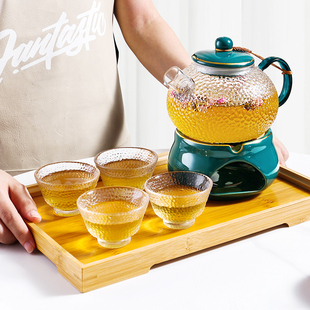 日式耐热花茶壶花茶具透明杯玻璃花草，水果花果茶壶蜡烛加热套装
