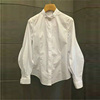 韩版2023春秋灯笼袖白衬衫女长袖领口钉珍珠气质宽松立领衬衣