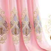 布成品(布成品)客厅，飘窗卧室婚房遮光定制温馨欧式绣花窗帘粉色大气落地窗